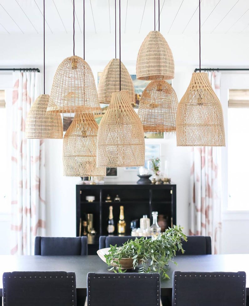 A Coastal Home with Rattan Chandelier