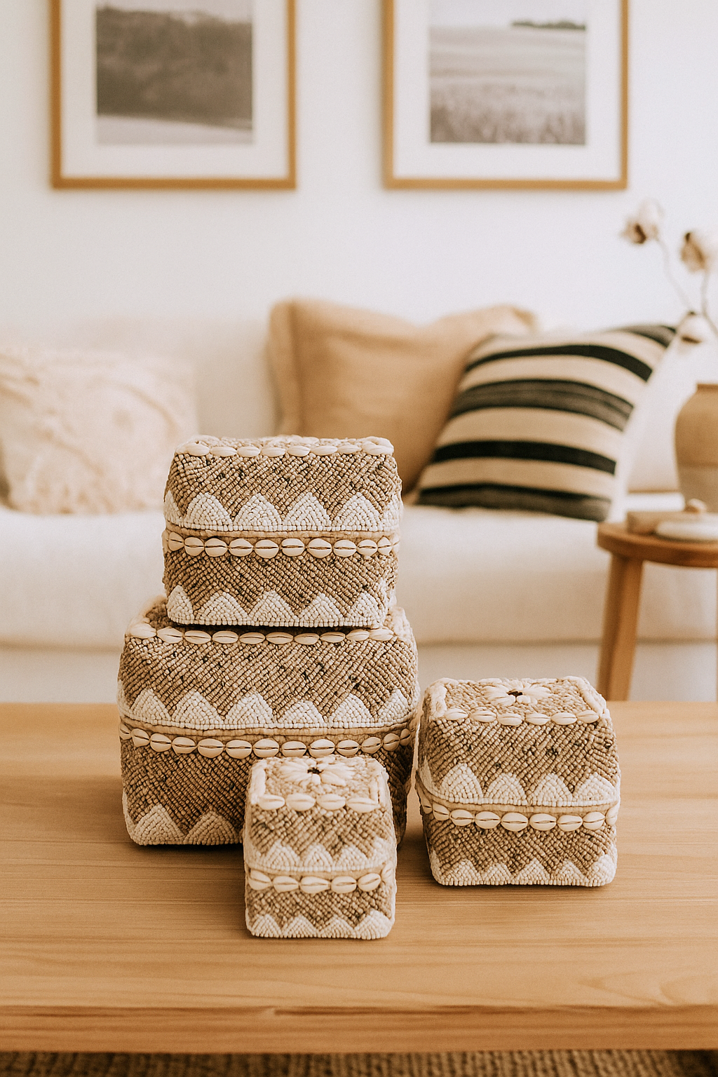 Balinese Beaded Basket Box Set of 3 Plus bonus 1 ring box