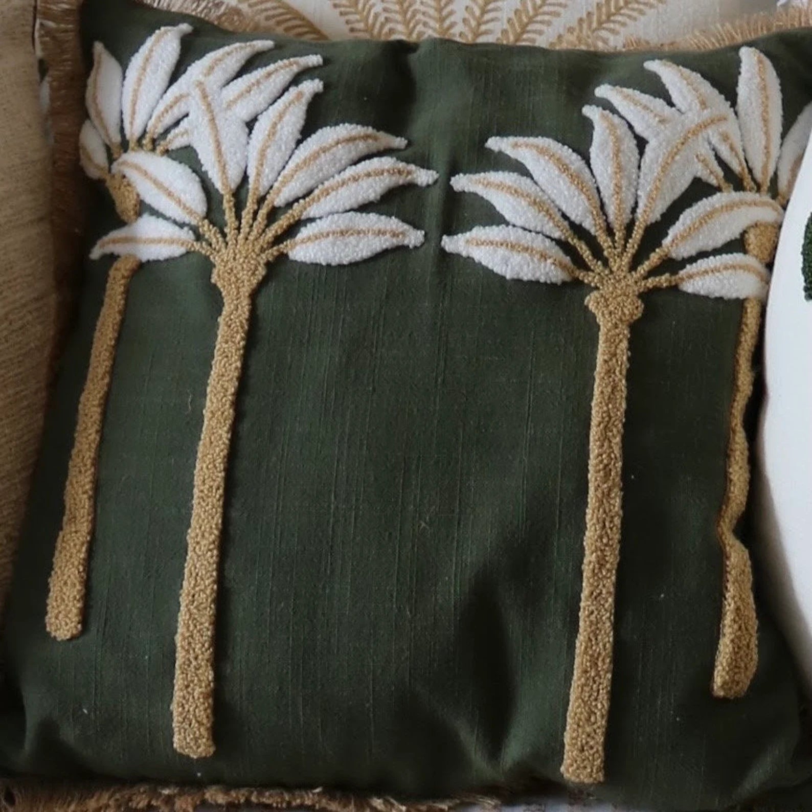 Palm Trees Embroidery Fringe Pillow Case