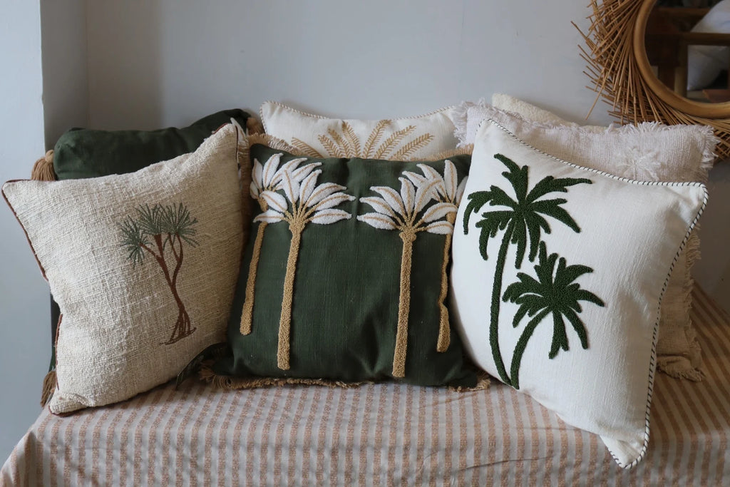 Palm Trees Embroidery Fringe Pillow Case