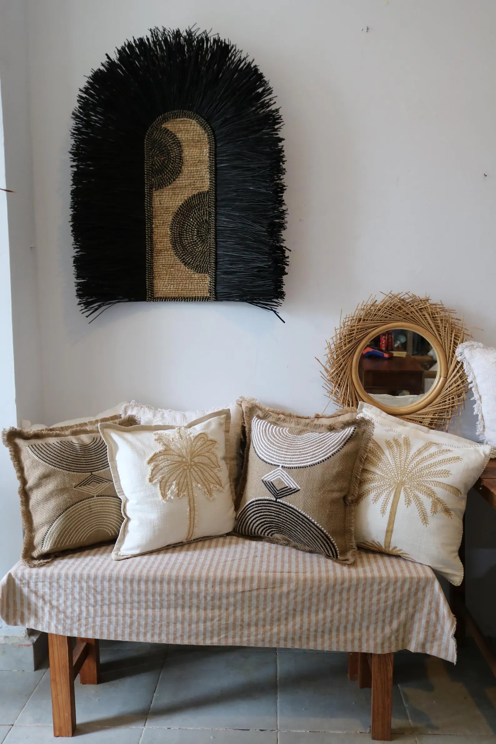 White Palm Trees Lumbar Pillow Cover