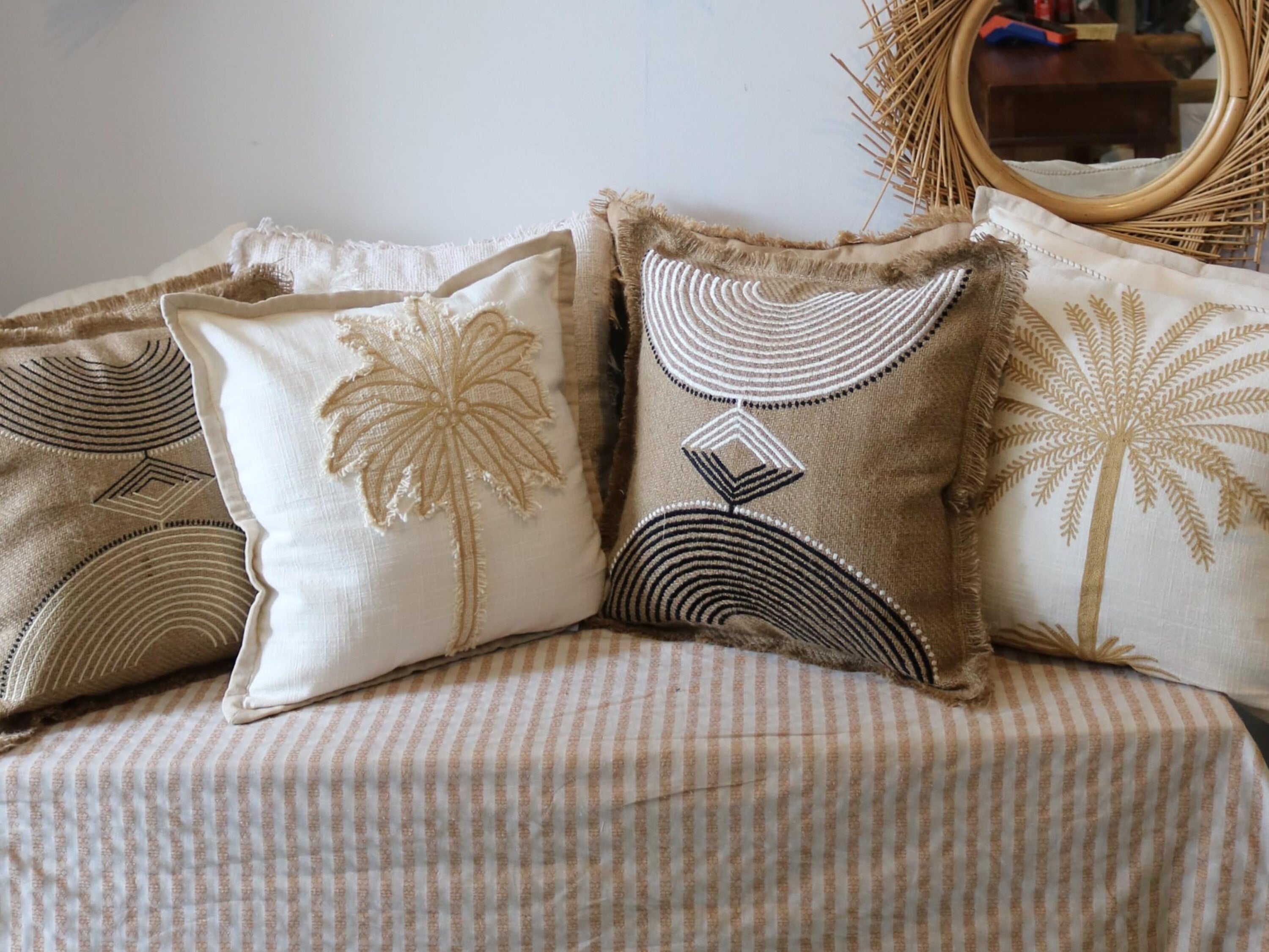 White Palm Trees Lumbar Pillow Cover