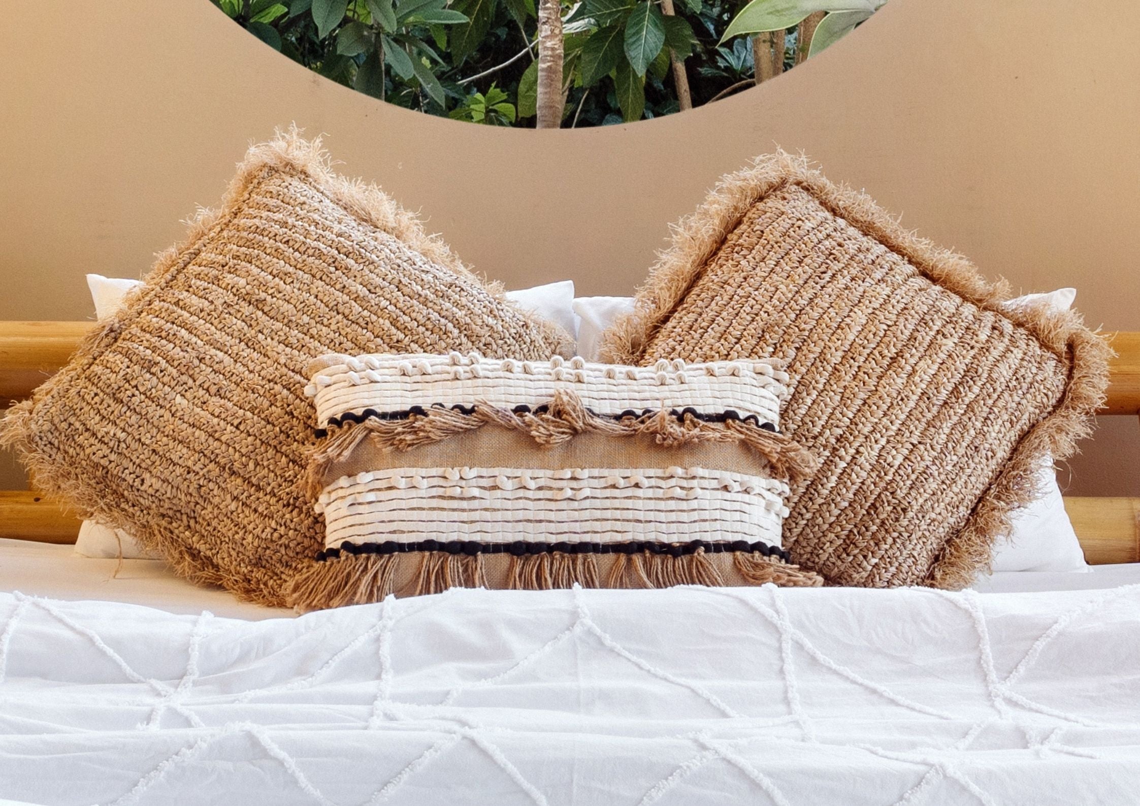 Raffia Burlap Natural Pillowcase
