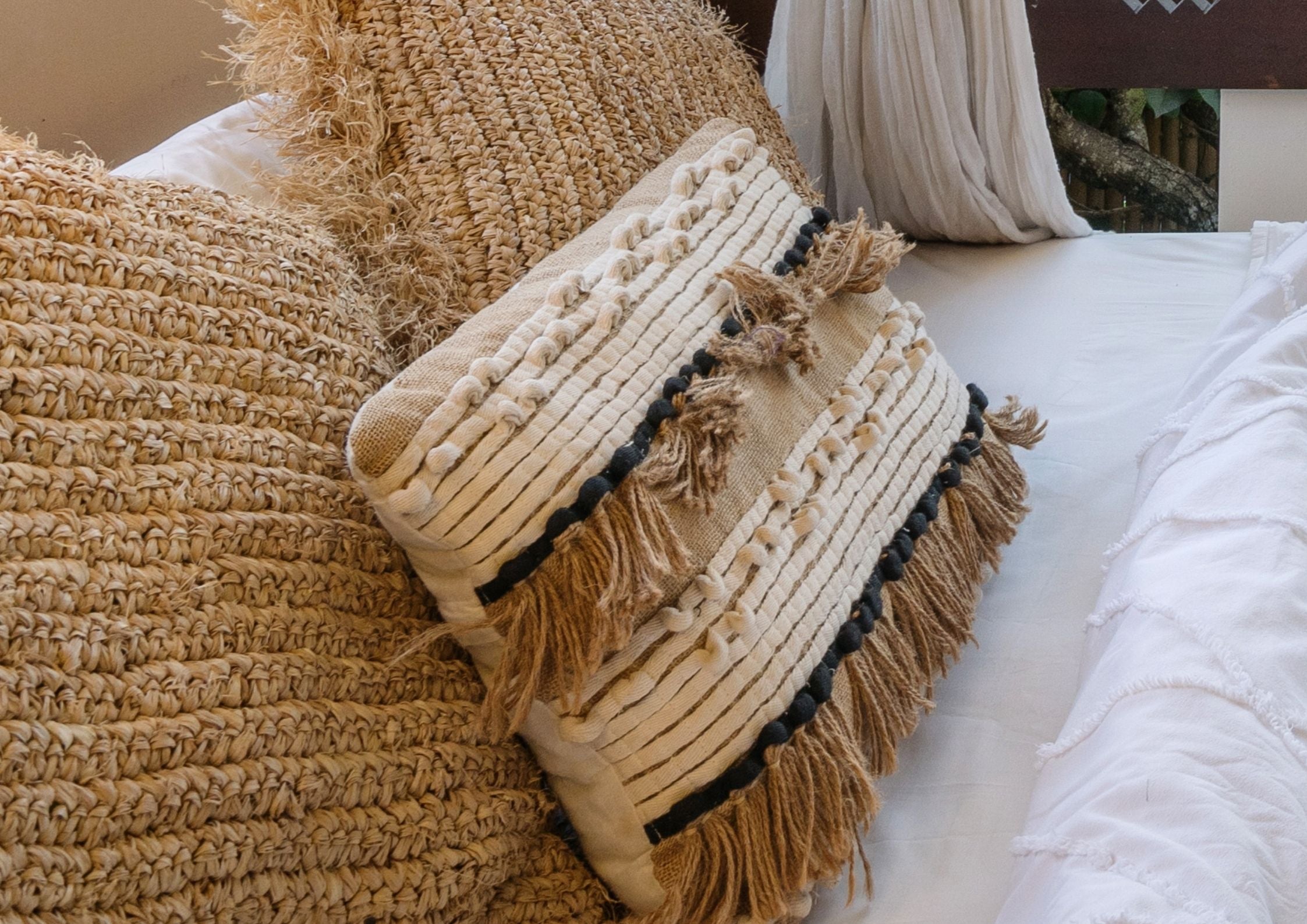 Raffia Burlap Natural Pillowcase