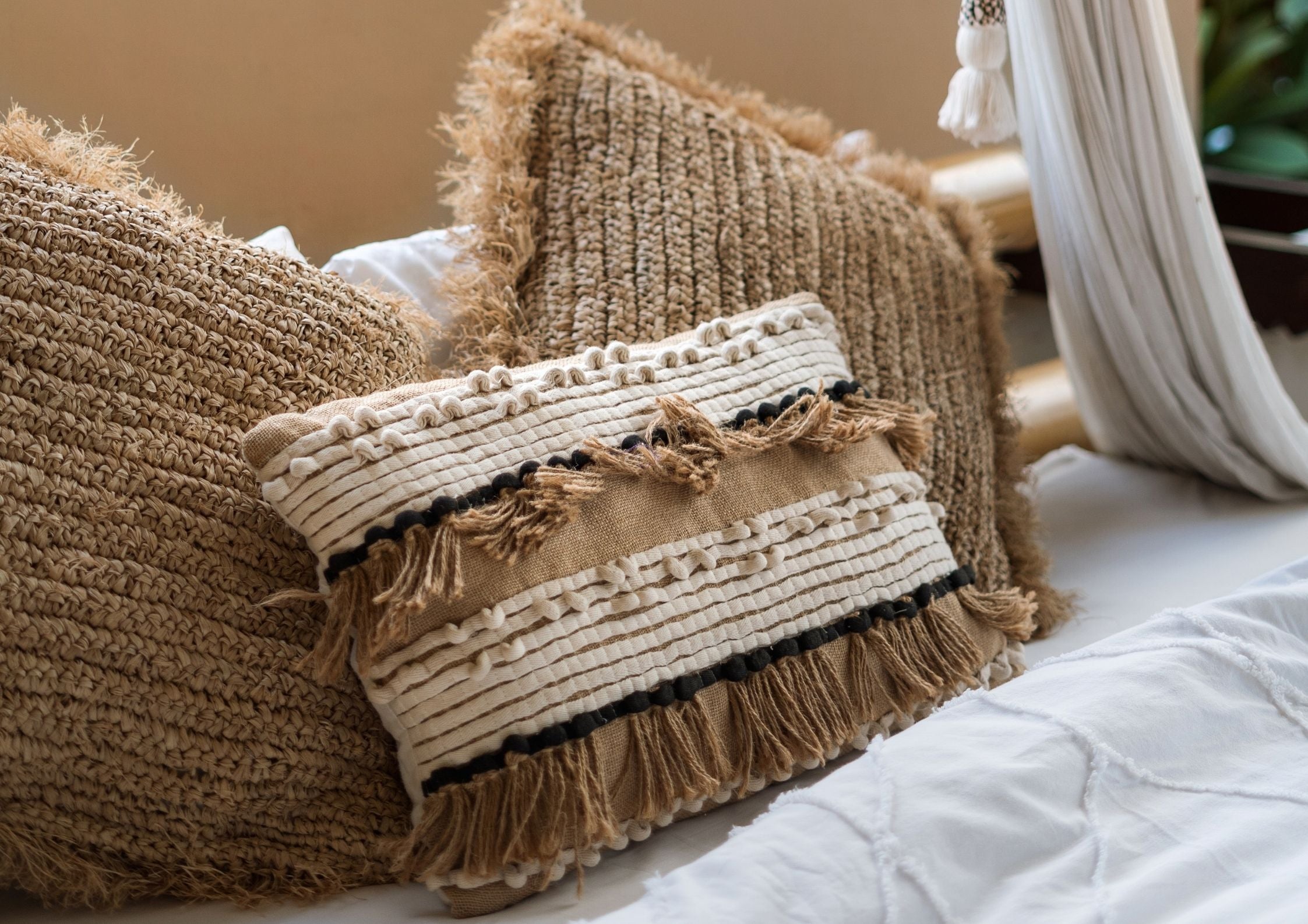 Raffia Burlap Natural Pillowcase