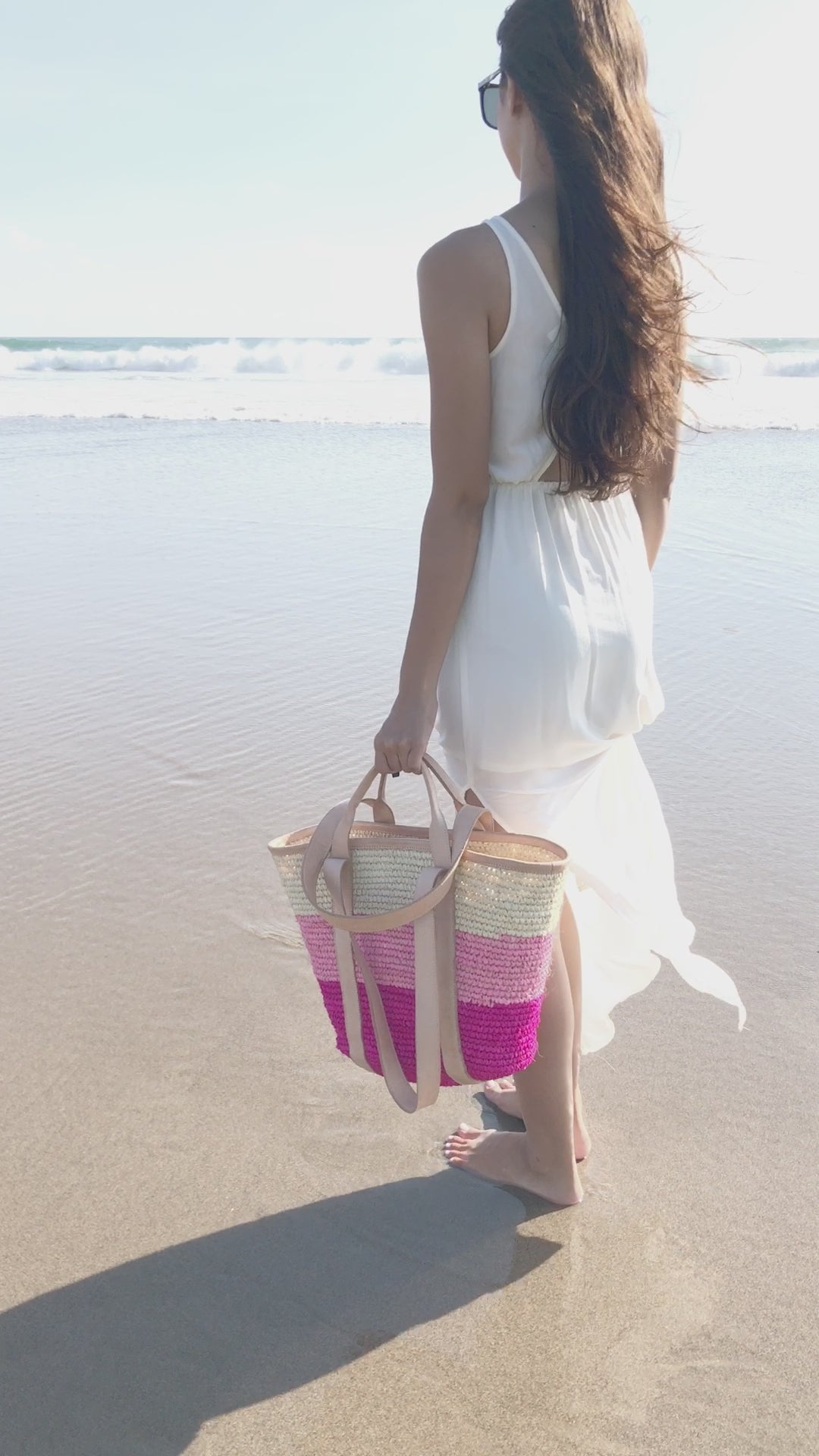 Pink Fuchsia Raffia Straw Bag