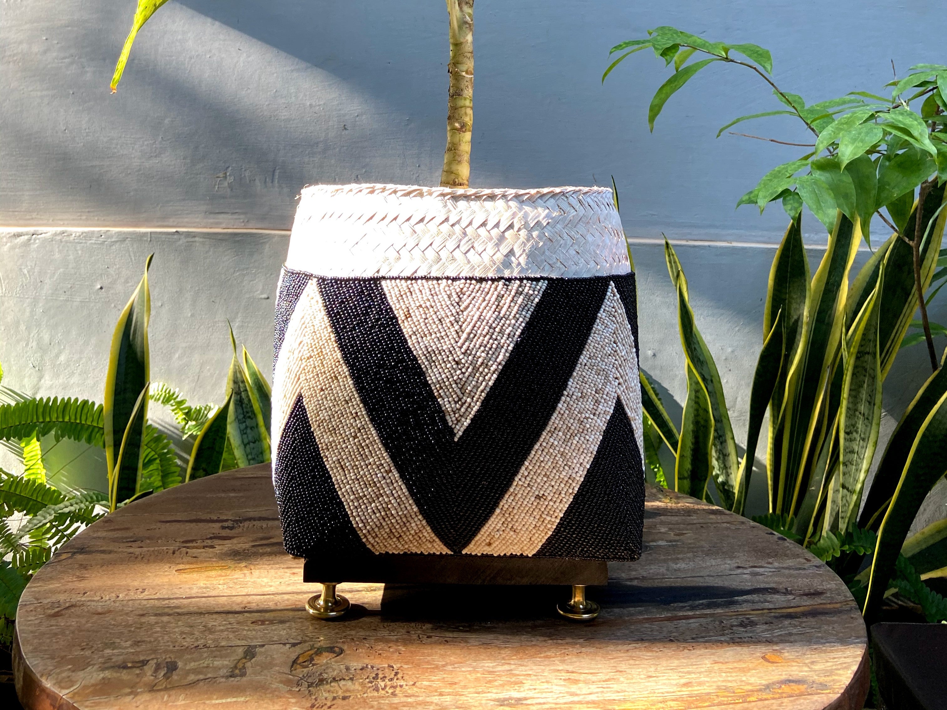 Balinese beaded basket box for plant vase