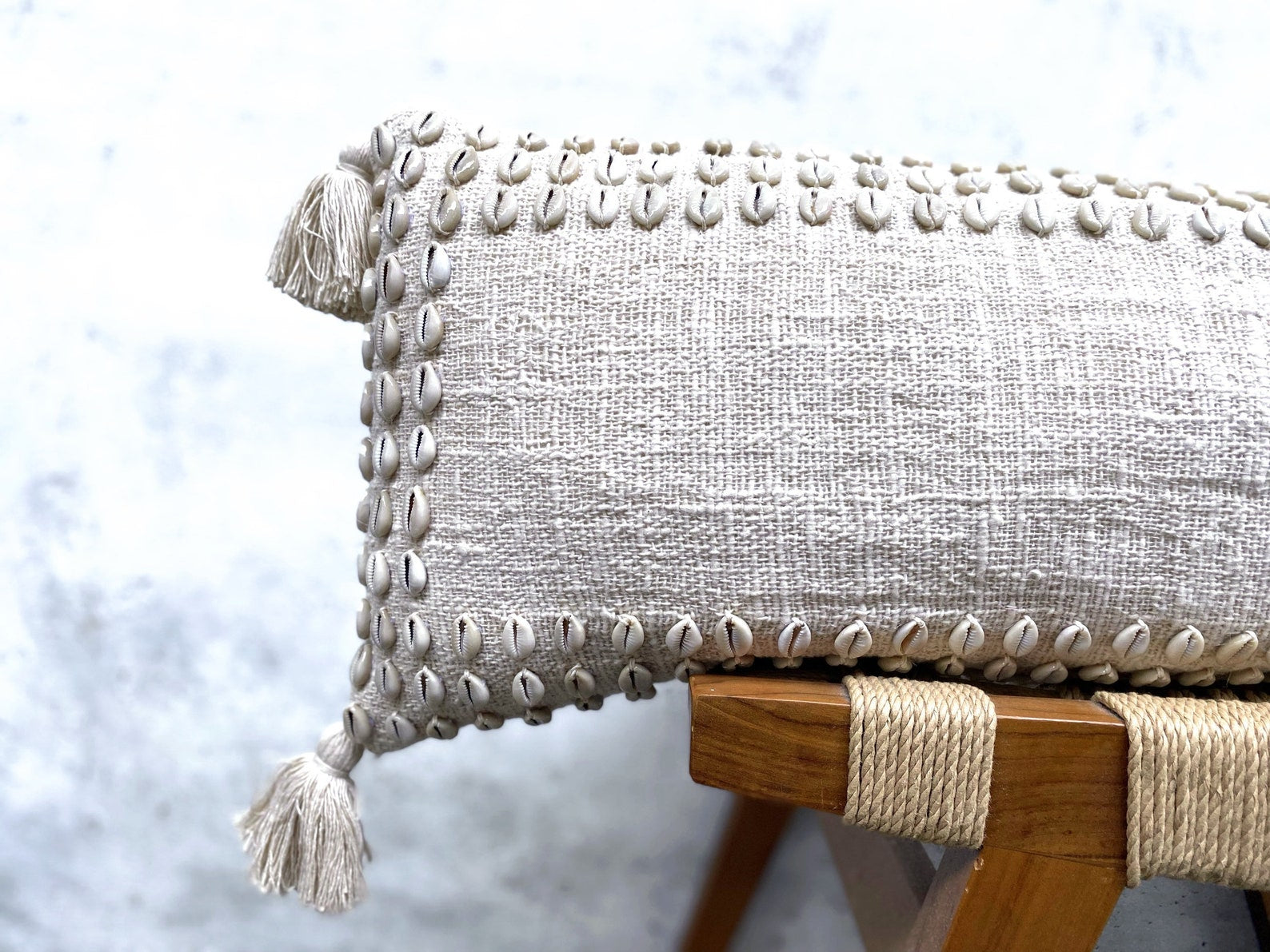 Virgin Island Extra Long Lumbar Pillow Case With Shells and Tassels