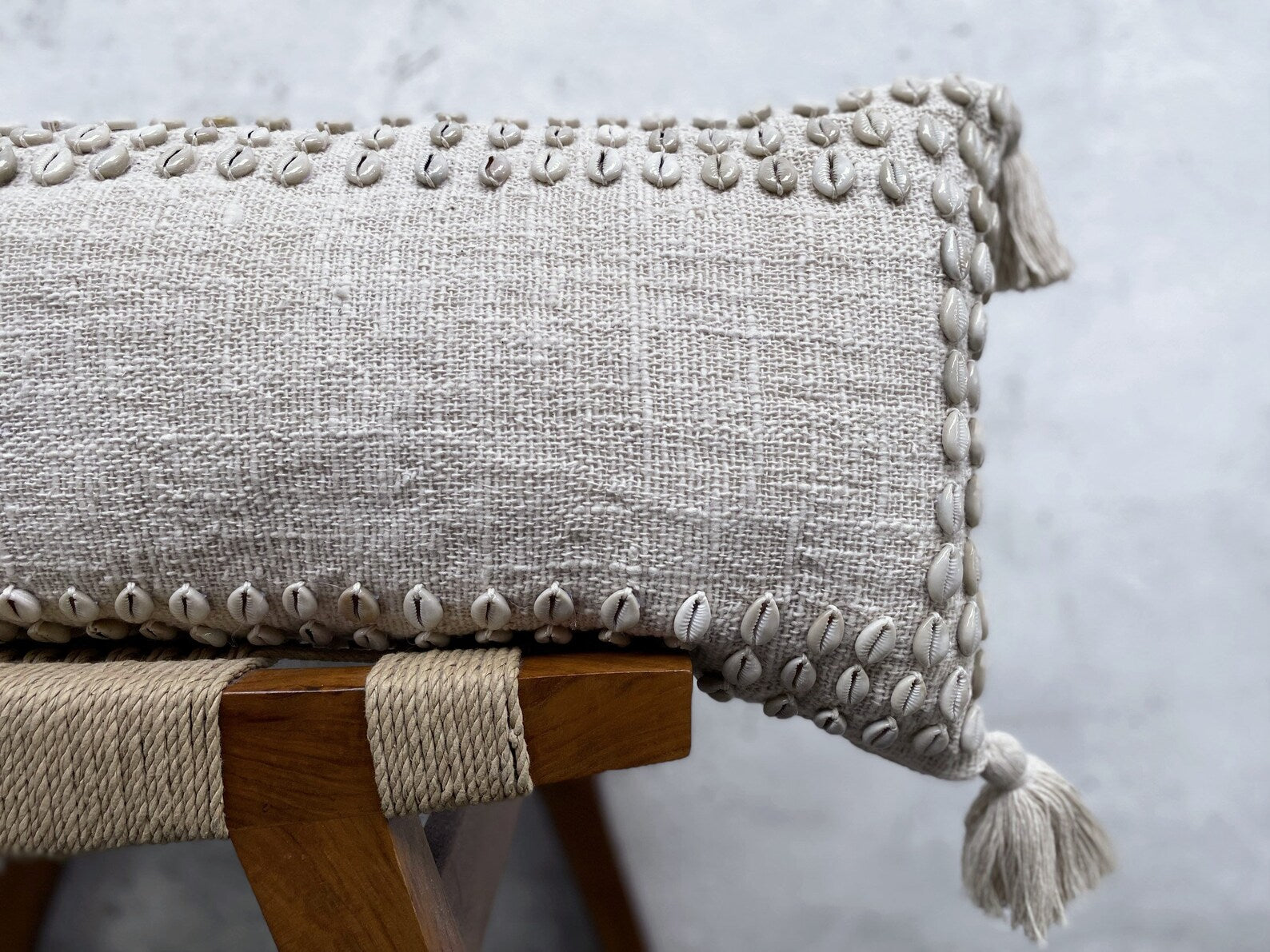 Virgin Island Extra Long Lumbar Pillow Case With Shells and Tassels