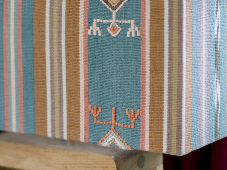 Vintage Blue Ikat Lamp Shade With Teak Base Lamp