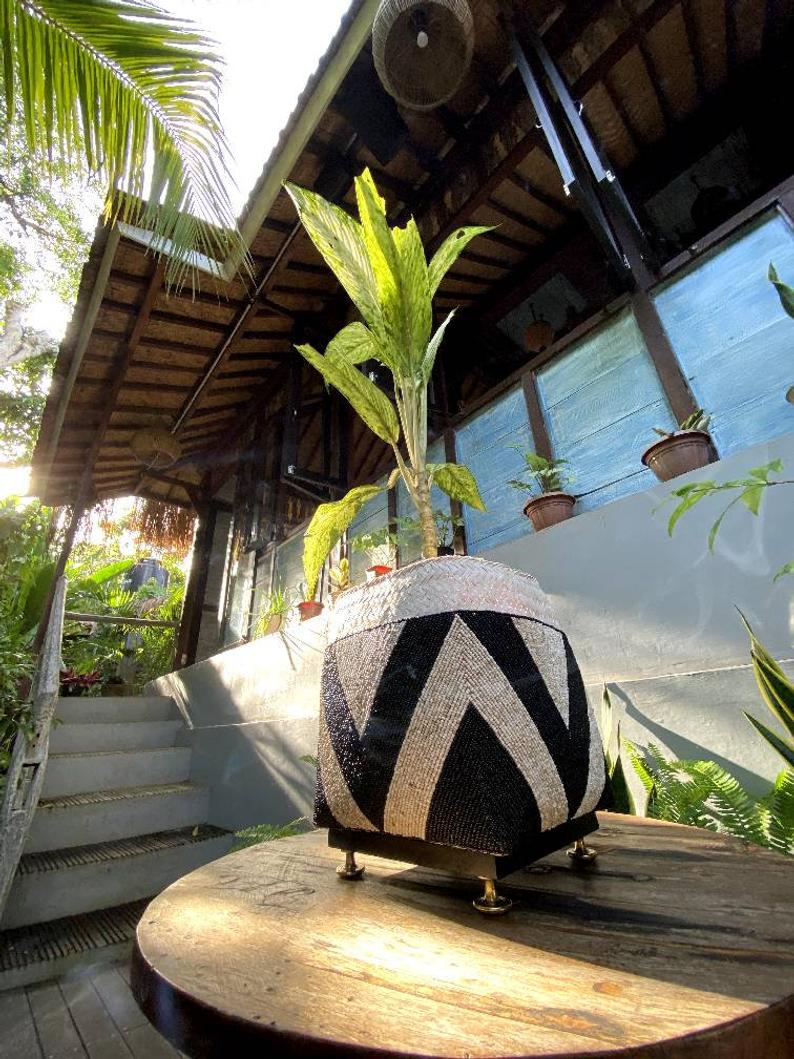 Balinese beaded basket box for plant vase