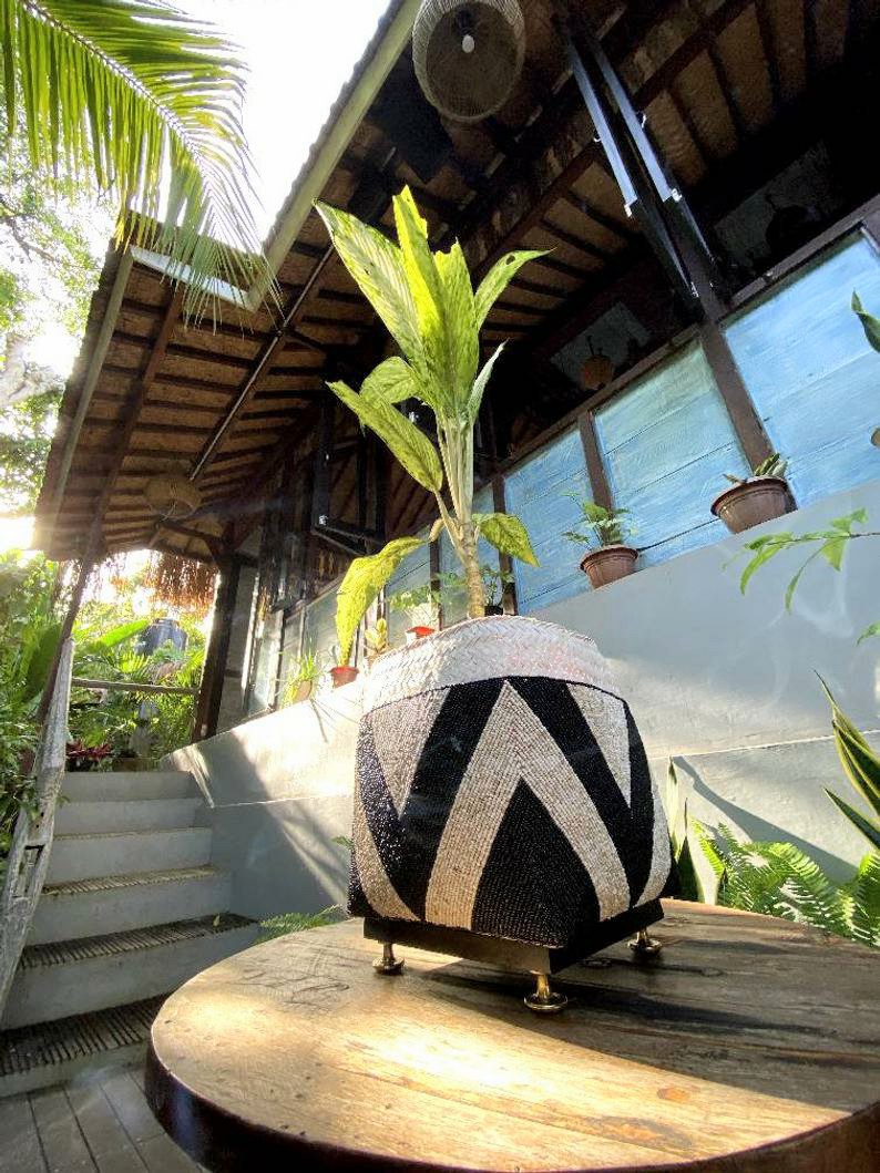 Balinese beaded basket box for plant vase