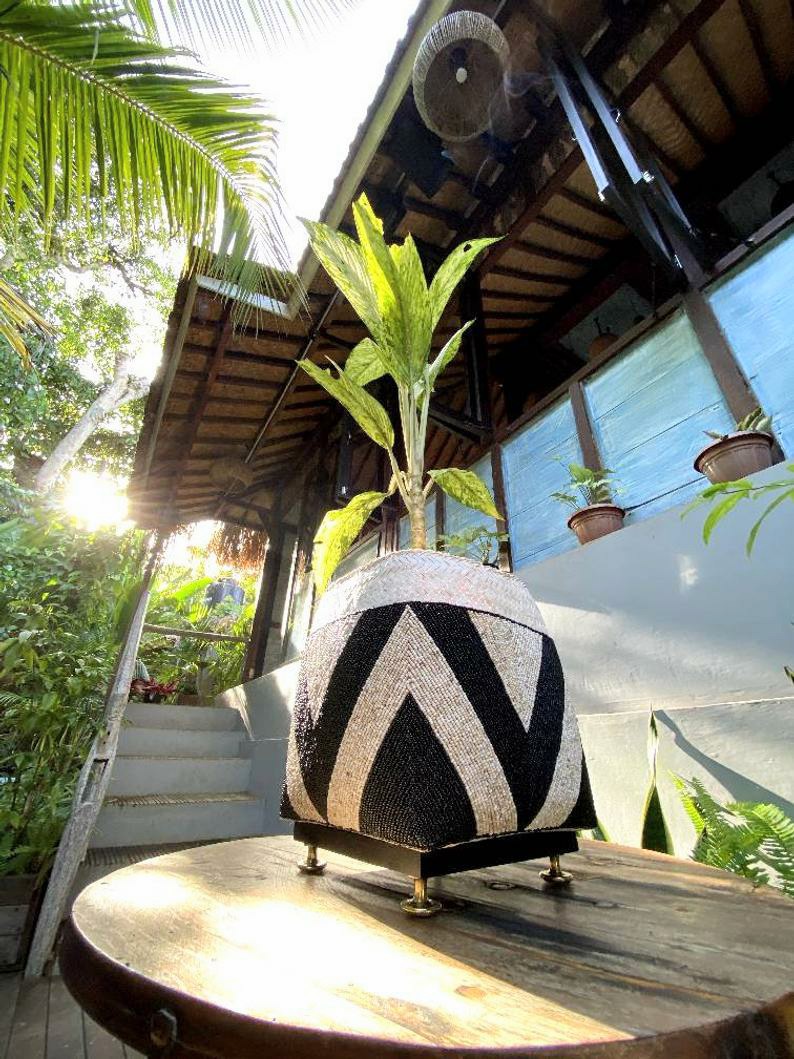 Balinese beaded basket box for plant vase