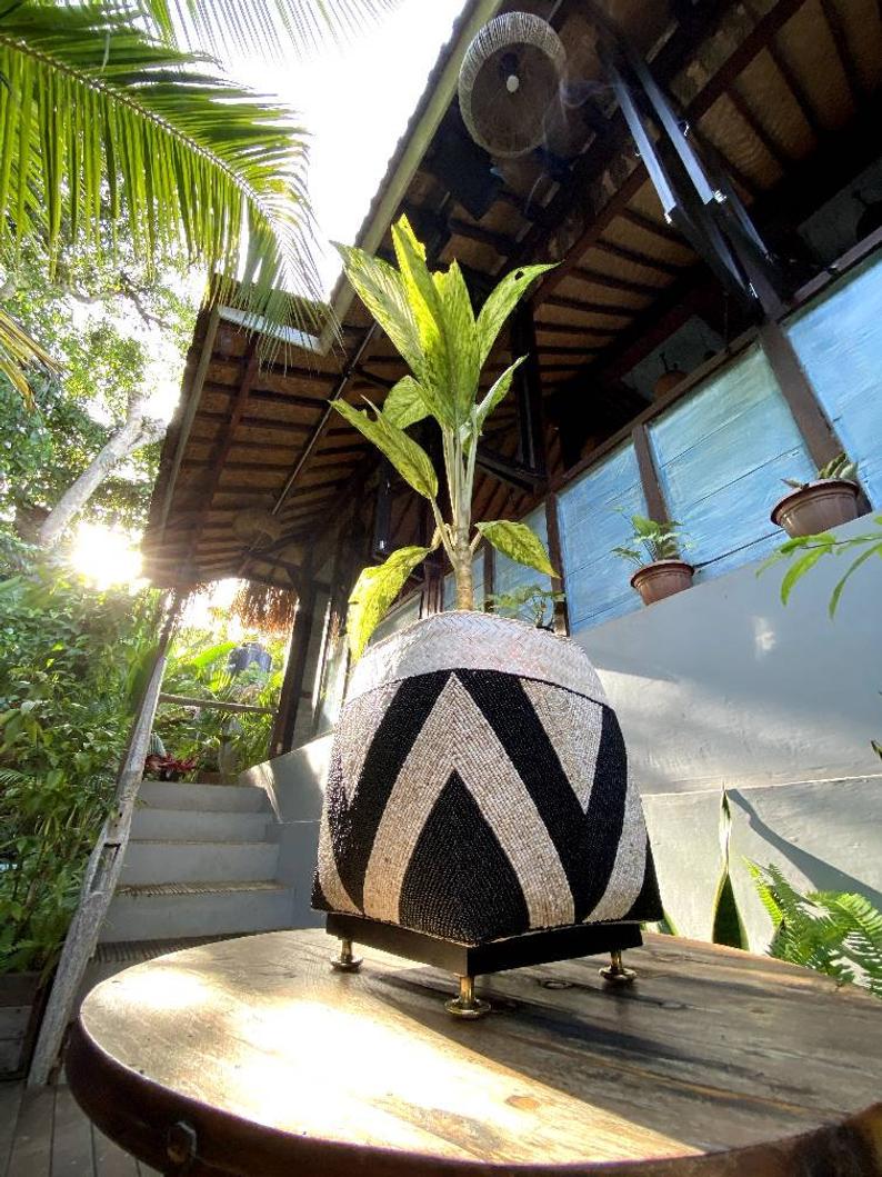 Balinese beaded basket box for plant vase