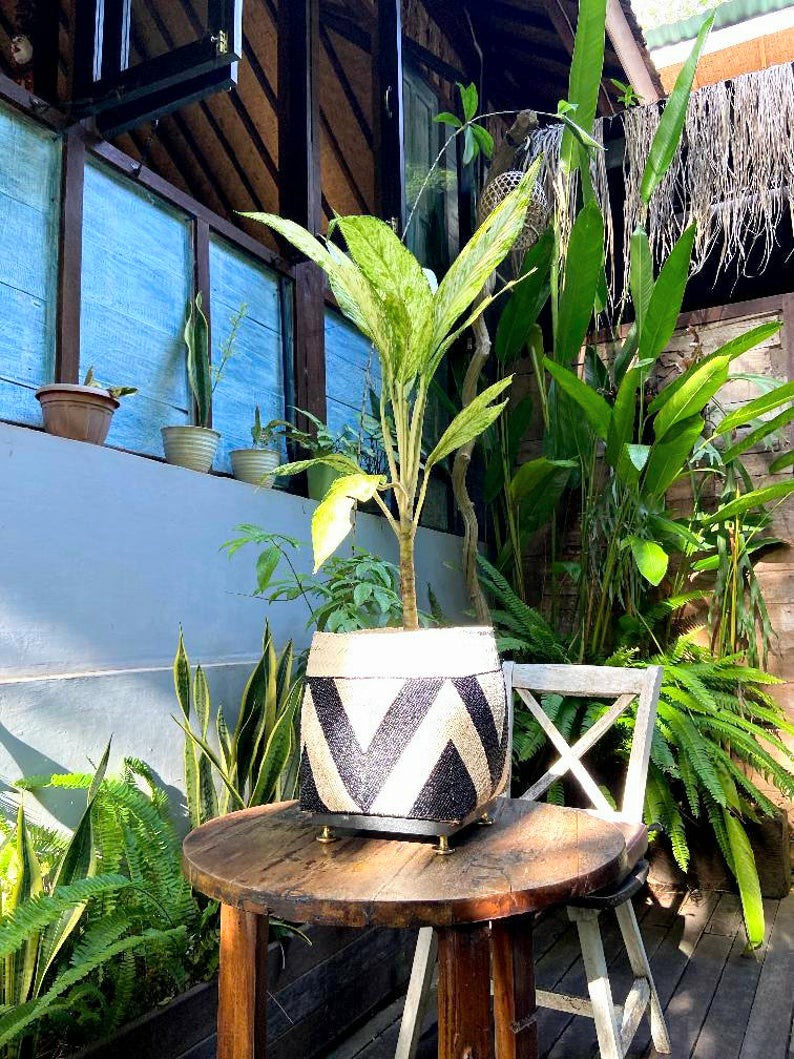 Balinese beaded basket box for plant vase