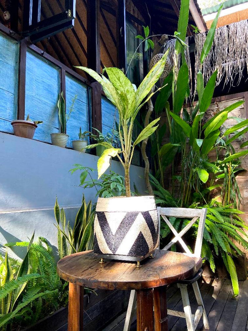 Balinese beaded basket box for plant vase