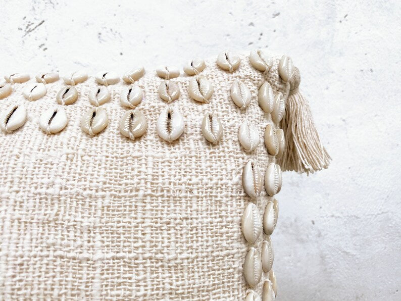Virgin Island Extra Long Lumbar Pillow Case With Shells and Tassels
