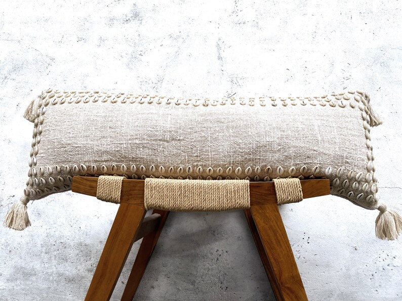 Virgin Island Extra Long Lumbar Pillow Case With Shells and Tassels