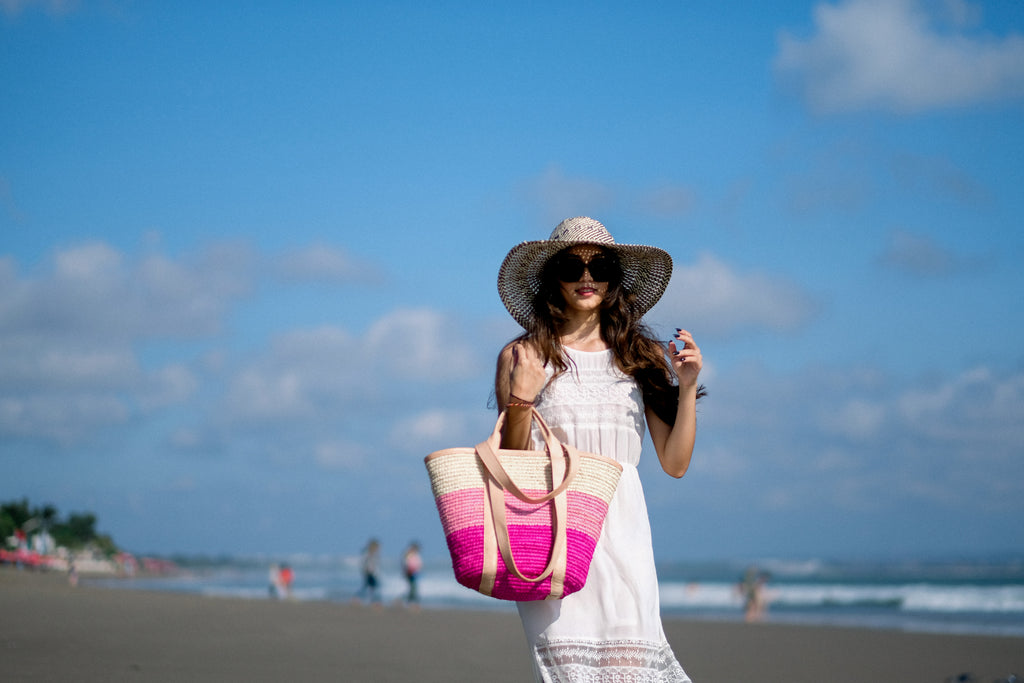 Pink Fuchsia Raffia Straw Bag